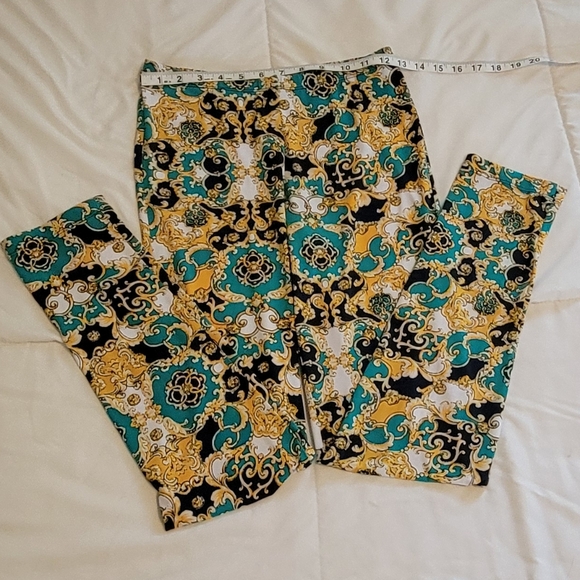 Serena Williams Signature Series Stylish Gold Teal Navy White Design Leggings. S - Picture 3 of 5